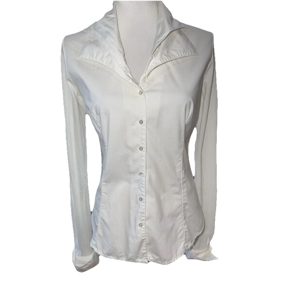 Anne Fontaine Paris White Christie Blouse Size 38 Long Sleeve Cotton Stretch - Picture 1 of 11